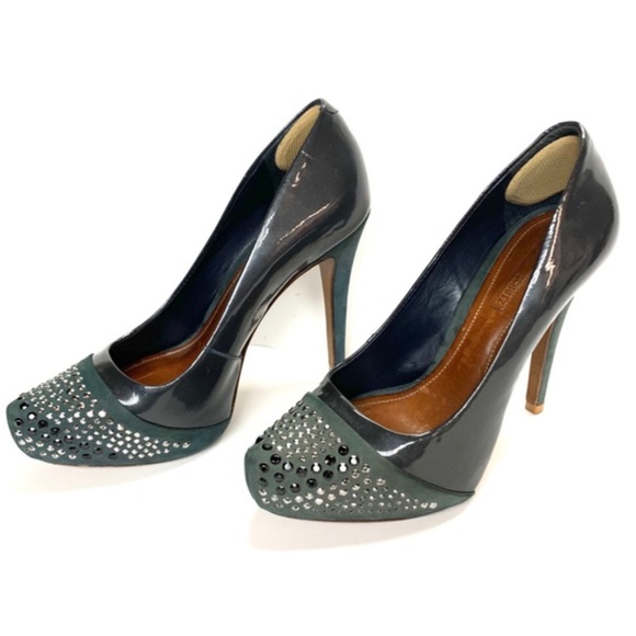 SCHUTZ Smoky Pewter Suede Studded Platform Pumps, 37/6 - Picture 1 of 8